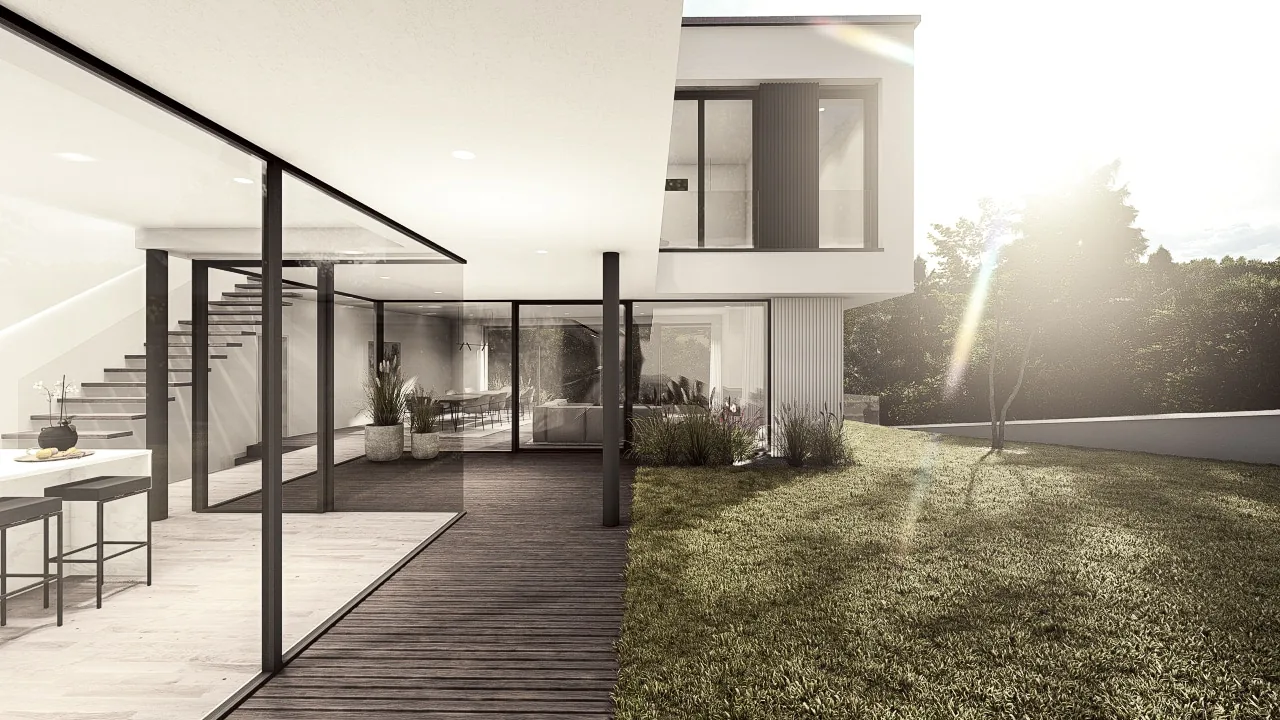Doppelhaus B, Blick zum Garten