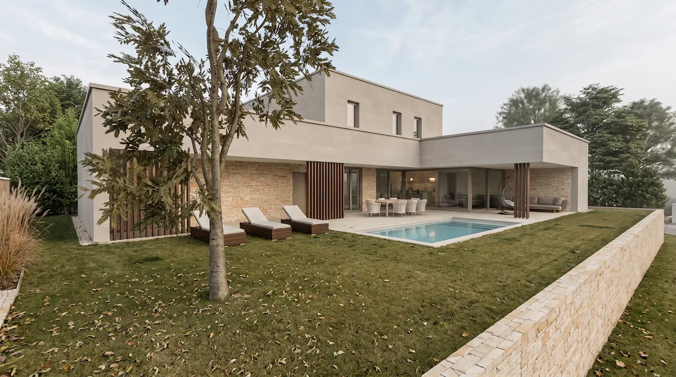 Haus W2, Gesamtansicht des Poolhofs