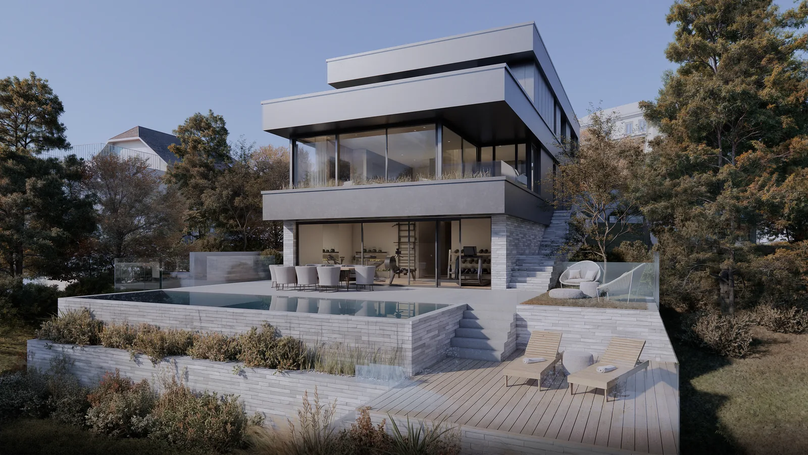 Haus SCH: Wohnhaus in Hanglage mit Terrasse und Pool